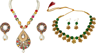 Nifty Mother of Pearl Gold-plated Green, Multicolor Jewellery Set(Pack of 1)