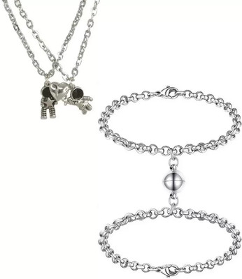 SILVOSWAN Alloy, Stainless Steel Silver Silver, Black Jewellery Set(Pack of 2)