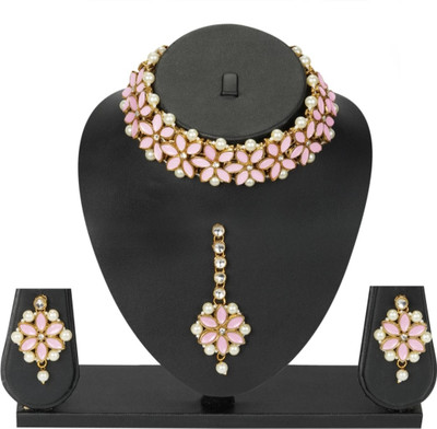 jatin imitation Metal, Stone Gold-plated Pink Jewellery Set(Pack of 1)