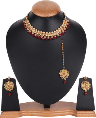 ABHRIK IMITATION Crystal Gold-plated Maroon, Gold Jewellery Set(Pack of 1)