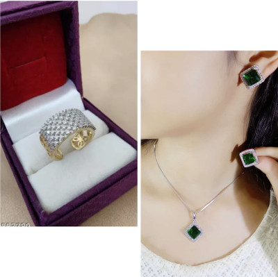 MAATRCHAAYA Alloy Sterling Silver, Gold-plated Green, Silver Jewellery Set(Pack of 3)