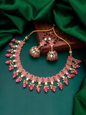 AADITA Brass, Copper, Alloy Gold-plated Pink Jewellery Set(Pack of 1)