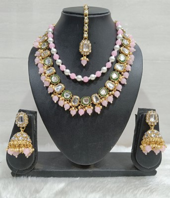 aaiji creation Copper Gold-plated Pink, White Jewellery Set(Pack of 4)