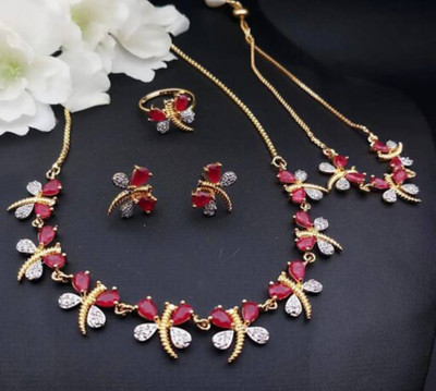 Tiyara Alloy Gold-plated Red Jewellery Set(Pack of 1)