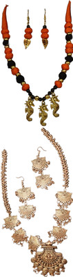 HOUSE OFF COMMON Oxidised Silver Orange, Multicolor Jewellery Set(Pack of 2)