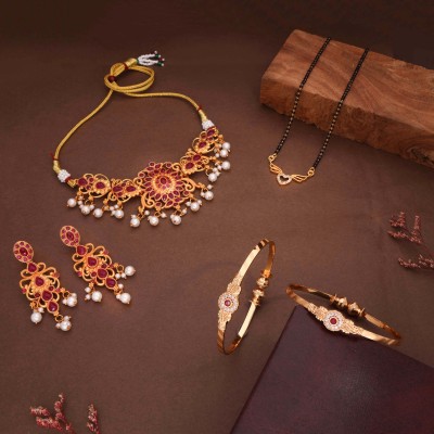 Alasca Brass Gold-plated Maroon Jewellery Set(Pack of 3)