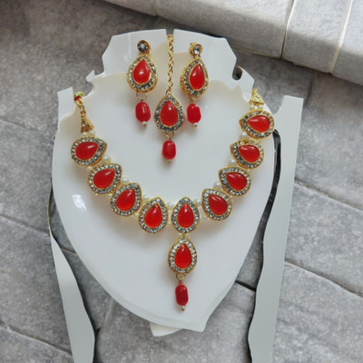 Darkleene collection Alloy Rhodium Ruby Red Jewellery Set(Pack of 1)