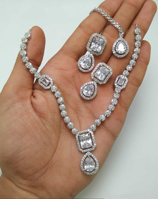 Manuvi Jewels Alloy Silver White Jewellery Set(Pack of 3)