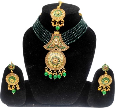 sarthak royal Crystal, Alloy Gold-plated Green Jewellery Set(Pack of 1)