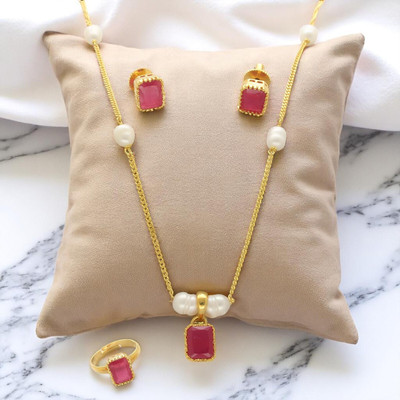 Sri Jagdamba Pearls Alloy Gold-plated White Jewellery Set(Pack of 3)