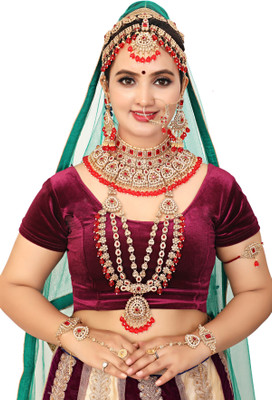 KK IMMITATION Alloy Gold-plated Red Jewellery Set(Pack of 10)