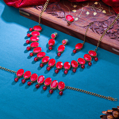 Sukkhi Alloy Gold-plated Red Jewellery Set(Pack of 1)