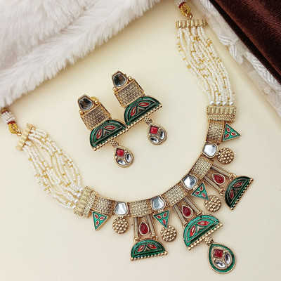 NANDAI Alloy Green, Red, White, Gold Jewellery Set(Pack of 1)