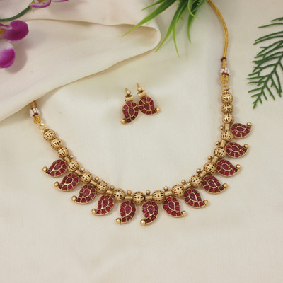 Jewwel Alloy Gold-plated Ruby Red Jewellery Set(Pack of 2)