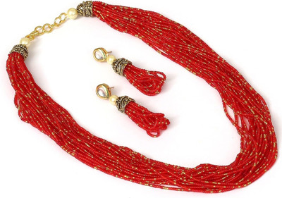 nitya fashion Alloy Gold-plated Red Jewellery Set(Pack of 1)