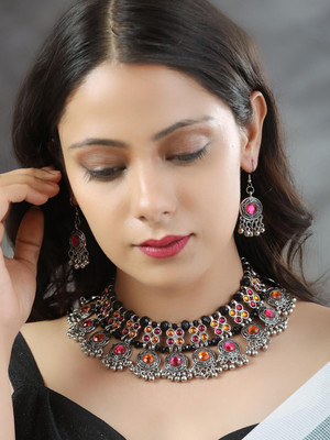 ShineX Oxidised Silver Silver Multicolor Jewellery Set(Pack of 1)