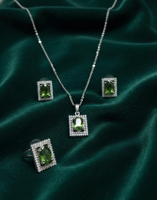 Artifina Sterling Silver Sterling Silver Green Jewellery Set(Pack of 1)