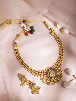 RUBANS Brass Gold-plated Gold, Red Jewellery Set(Pack of 1)