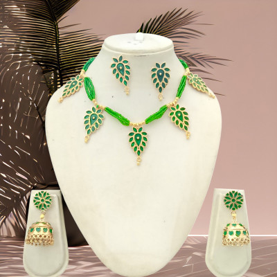 PC DEALER Copper Gold-plated Green Jewellery Set(Pack of 2)