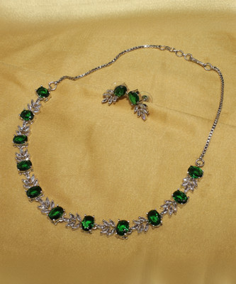 Shining Angel Alloy Silver Green Jewellery Set(Pack of 3)