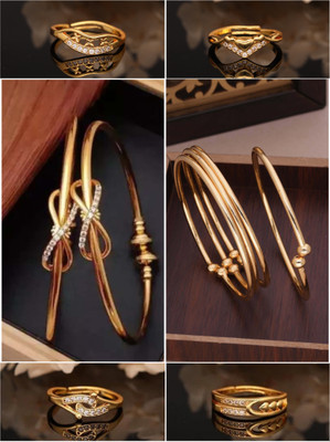 Divastri Brass Gold-plated White, Green Jewellery Set(Pack of 6)