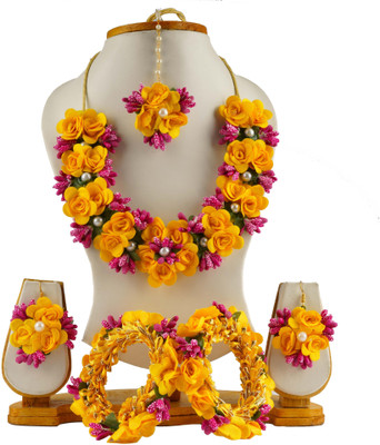 Ruhi Fabric Yellow, Pink Jewellery Set(Pack of 1)