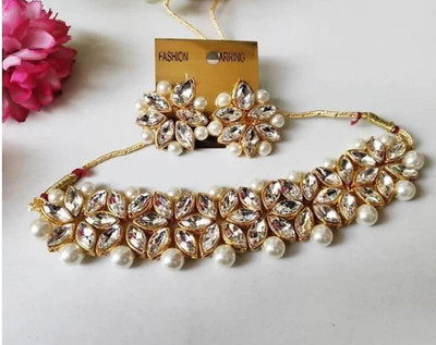 SILVER SHINE Alloy Gold-plated White Jewellery Set(Pack of 1)