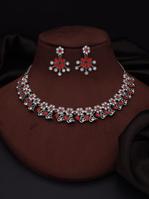 Sangria Brass Gold-plated Silver, Red Jewellery Set(Pack of 1)