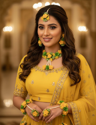 JKM Fabric Yellow, Green Jewellery Set(Pack of 1)