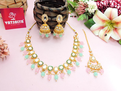 VATSALYA creation Alloy Gold-plated Pink, Turquoise Jewellery Set(Pack of 1)