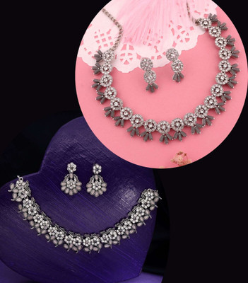 Divastri Brass Gold-plated Grey, Silver Jewellery Set(Pack of 1)