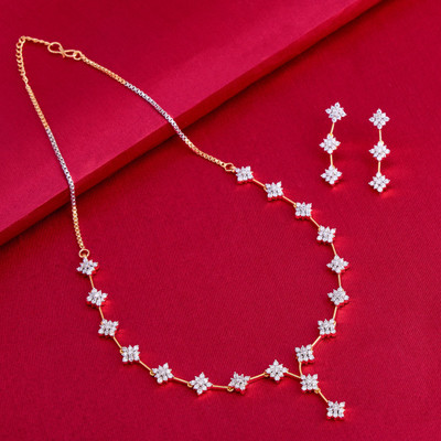 Kushal's Fashion Jewellery Copper Gold-plated White Jewellery Set(Pack of 3)