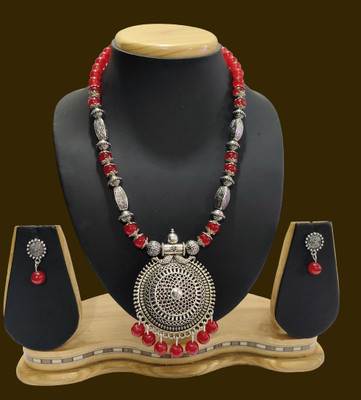 Geesa Oxidised Silver Red Jewellery Set(Pack of 1)