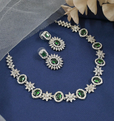 V.V. Sons Brass 958 Silver Green, Silver Jewellery Set(Pack of 1)