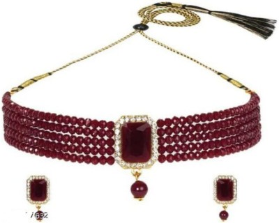 BJ JEWEL Alloy Gold-plated Maroon Jewellery Set(Pack of 1)