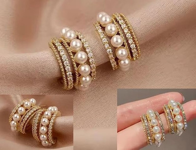 Anamya Collections AD Pearl Curve Earrings Alloy Stud Earring