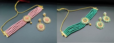 R A Enterprises Alloy Gold-plated Pink, Green Jewellery Set(Pack of 2)