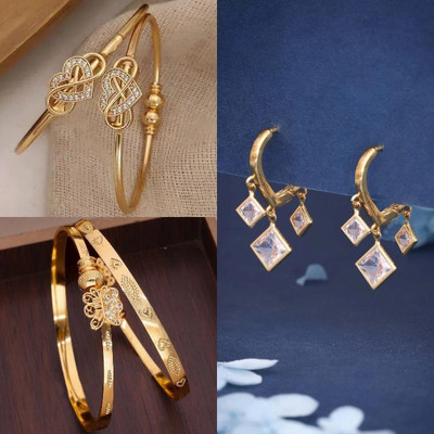 Sangria Brass Gold-plated Gold, White Jewellery Set(Pack of 3)