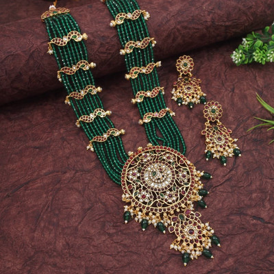 OrnaDzn Zevellery Alloy Gold-plated Green Jewellery Set(Pack of 3)