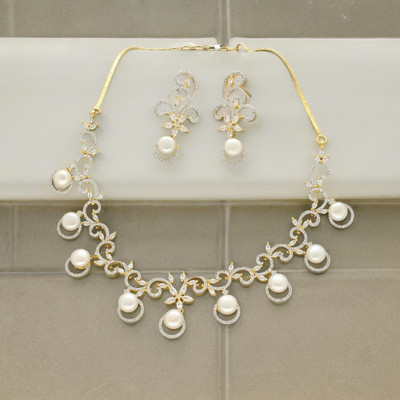 Sri Jagdamba Pearls Alloy Gold-plated White Jewellery Set(Pack of 2)