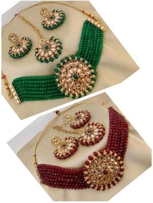 Padmavati Bangles Alloy Gold-plated Green, Maroon Jewellery Set(Pack of 2)