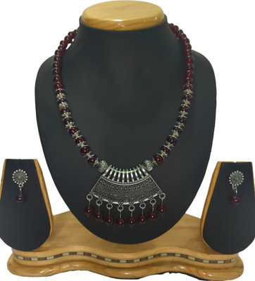 HARIHARA FASHION Oxidised Silver Maroon Jewellery Set(Pack of 1)
