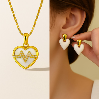 Henuka Alloy Gold-plated White Jewellery Set(Pack of 2)