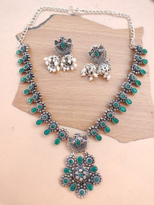 ZenZee Oxidised Silver Green Jewellery Set(Pack of 1)