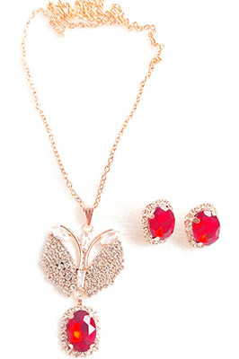 NIKYANKA Alloy Gold-plated Rose Gold, Ruby Red Jewellery Set(Pack of 3)