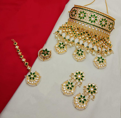 Svojas Brass, Stone, Copper, Dori, Alloy Gold-plated Green, Gold Jewellery Set(Pack of 1)