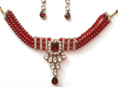 Aksh Enterprises Alloy Gold-plated Maroon Jewellery Set(Pack of 1)