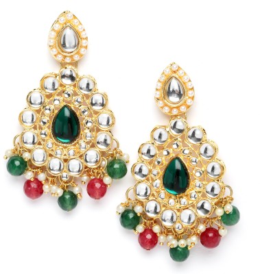 MD KARAT ART M.D KARAT ART green kundan earring set 22k gold pated (MDKR00025) Beads Alloy Earring Set