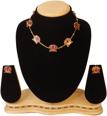 Swarajshop Alloy Gold-plated Pink Jewellery Set(Pack of 3)
