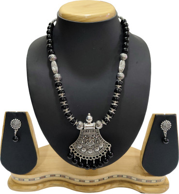Geesa Oxidised Silver Black Jewellery Set(Pack of 1)